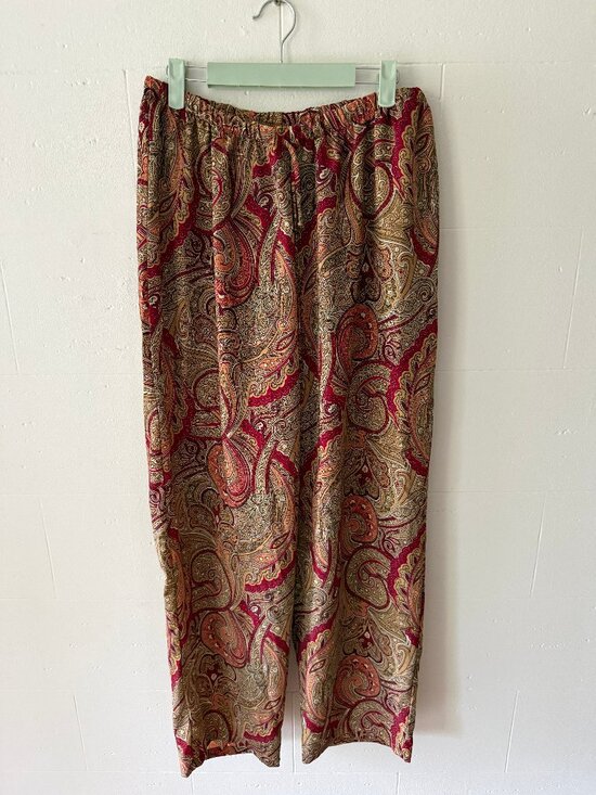 Pants - Vintage | Paisley Royal Gold Red Wide Leg Resortwear Pants | Large